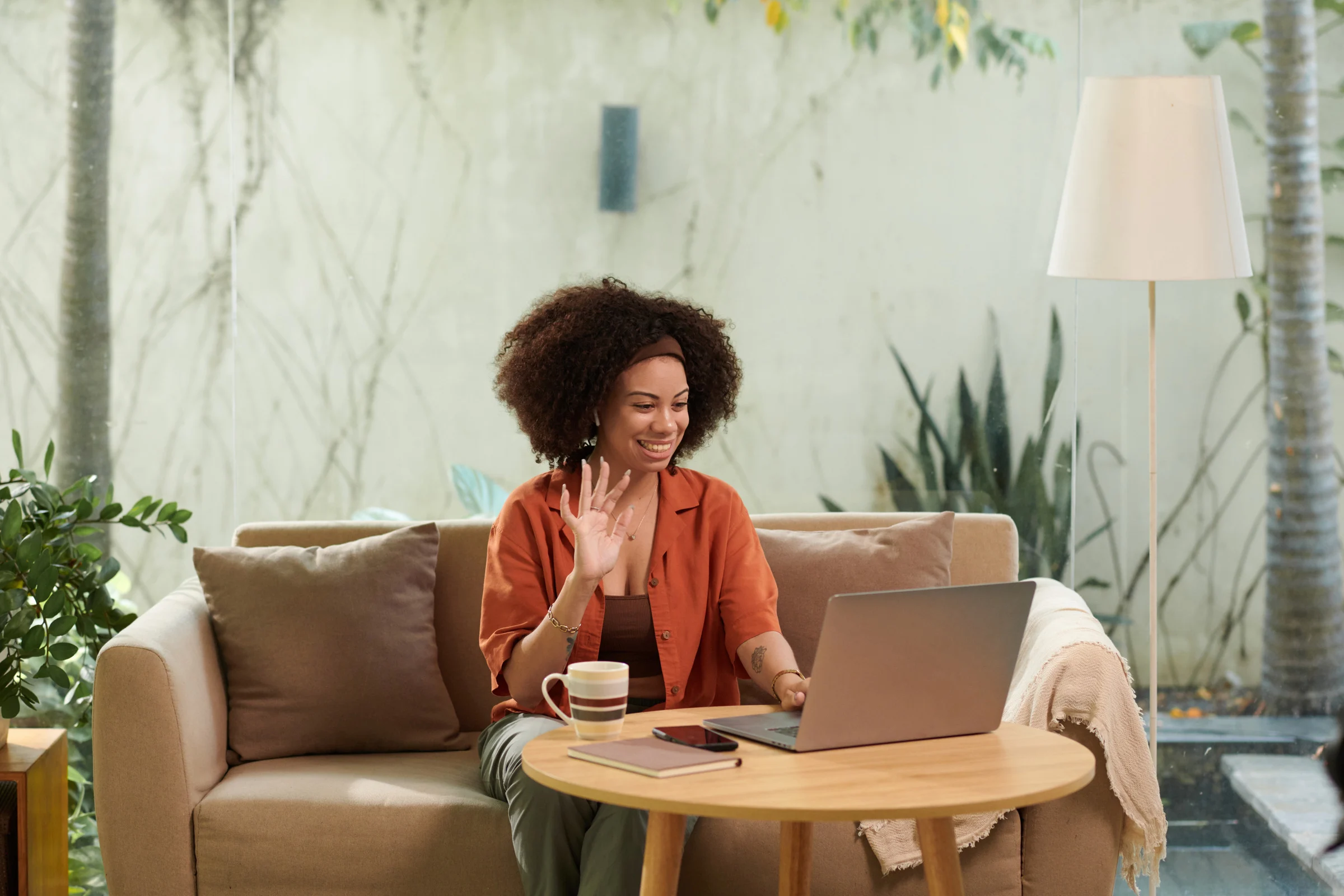 Woman on a video call with laptop